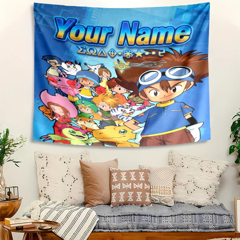 Personalized Name Digimon Tapestry, Wall Hanging Tapestry, Pattern Tapestry for Dorm Bedroom Living Room Wall Art Photography Backdrop