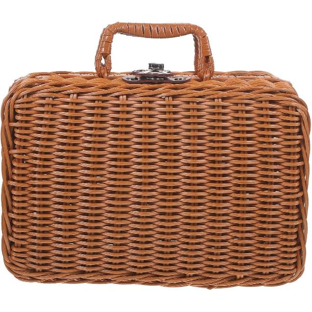 YARNOW Imitation Rattan Suitcase Rattan Picnic Wicker Picnic Basket Storage Basket with Lid Woven Basket with Lid Hand Decor Make Up Clothes