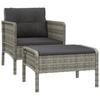 2 Piece Garden Lounge Set with Cushions Gray Poly Rattan