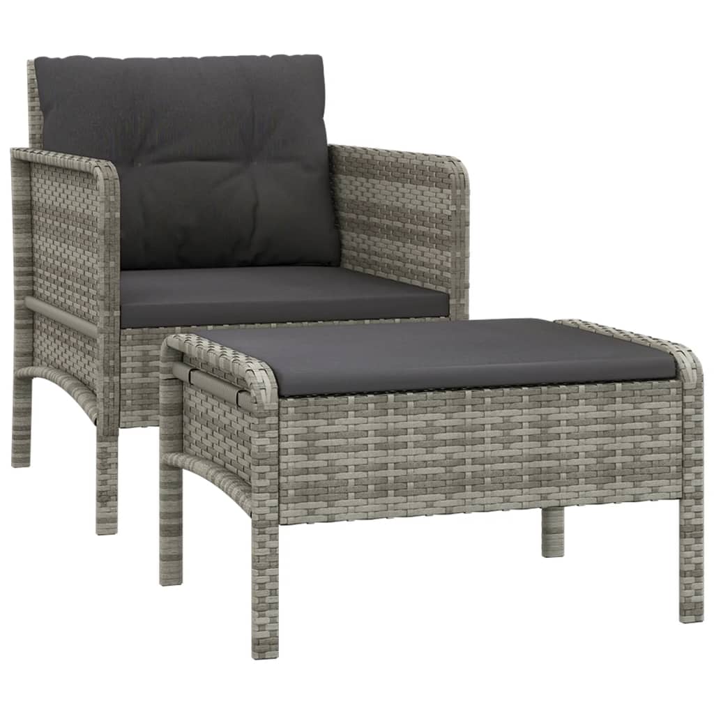2 Piece Garden Lounge Set with Cushions Gray Poly Rattan