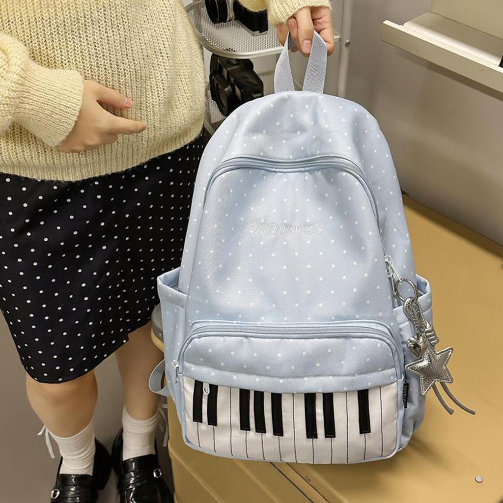 Nylon Casual Laptop Bag 16.9 Inch Polka Dot Piano Key Travel Daypacks with Pendant for Teen Girls Travel Shopping Daily Use