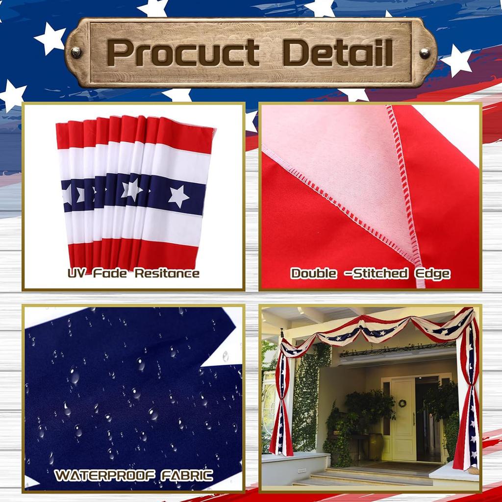 2 X 20 Ft 250 Anniversary USA Flag Banner Wear Resist Oversized Patriotic Bunting Flags for Outdoor Porch Garden Decoration