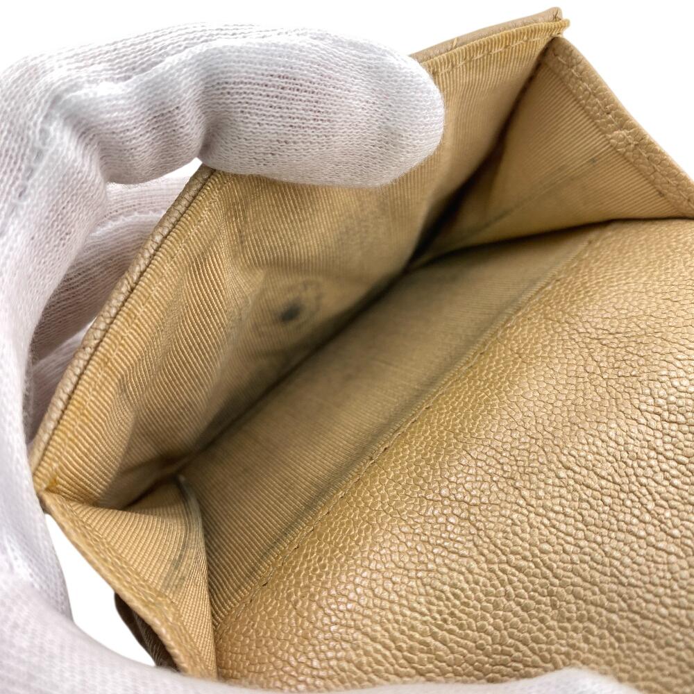 CHANEL Compact wallet Matrasse caviar skin Caviar skin Tri-fold wallet beige Caviar skin Used