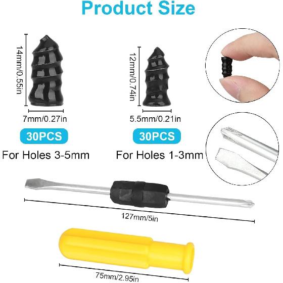 Linkstyle 60PCS Tire Plug Kit, Tire Repair Rubber Nails, Vacuum Tyre Repair Screws Fast Repair Kit With A Box, Screwdriver, For Car Motorcycle Truck