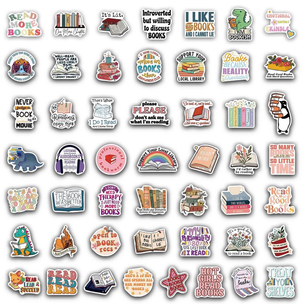 50 Reading Stickers: Waterproof for Bottles, Phones, Laptops
