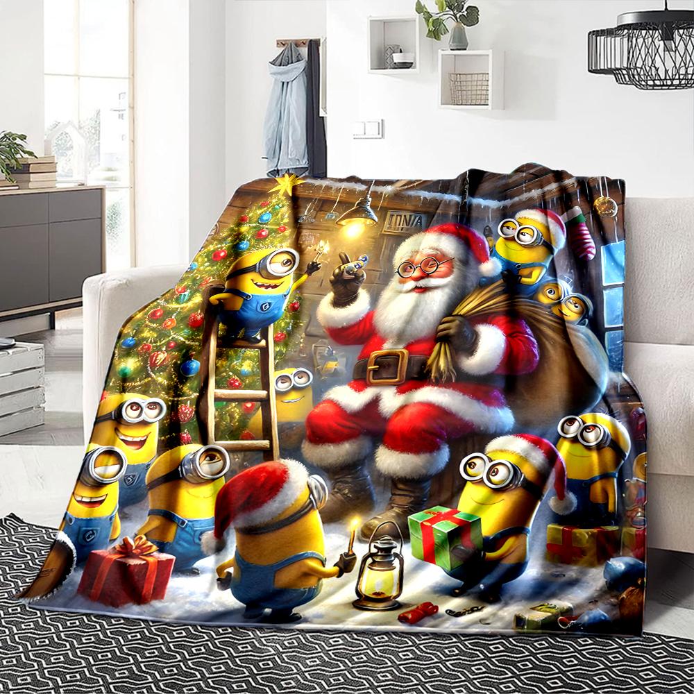 1Pc Happy Minions Holiday Wreath Blanket Soft Throw Blanket For Home Bedroom Bed Sofa Travel Office Solid Christmas Blanket