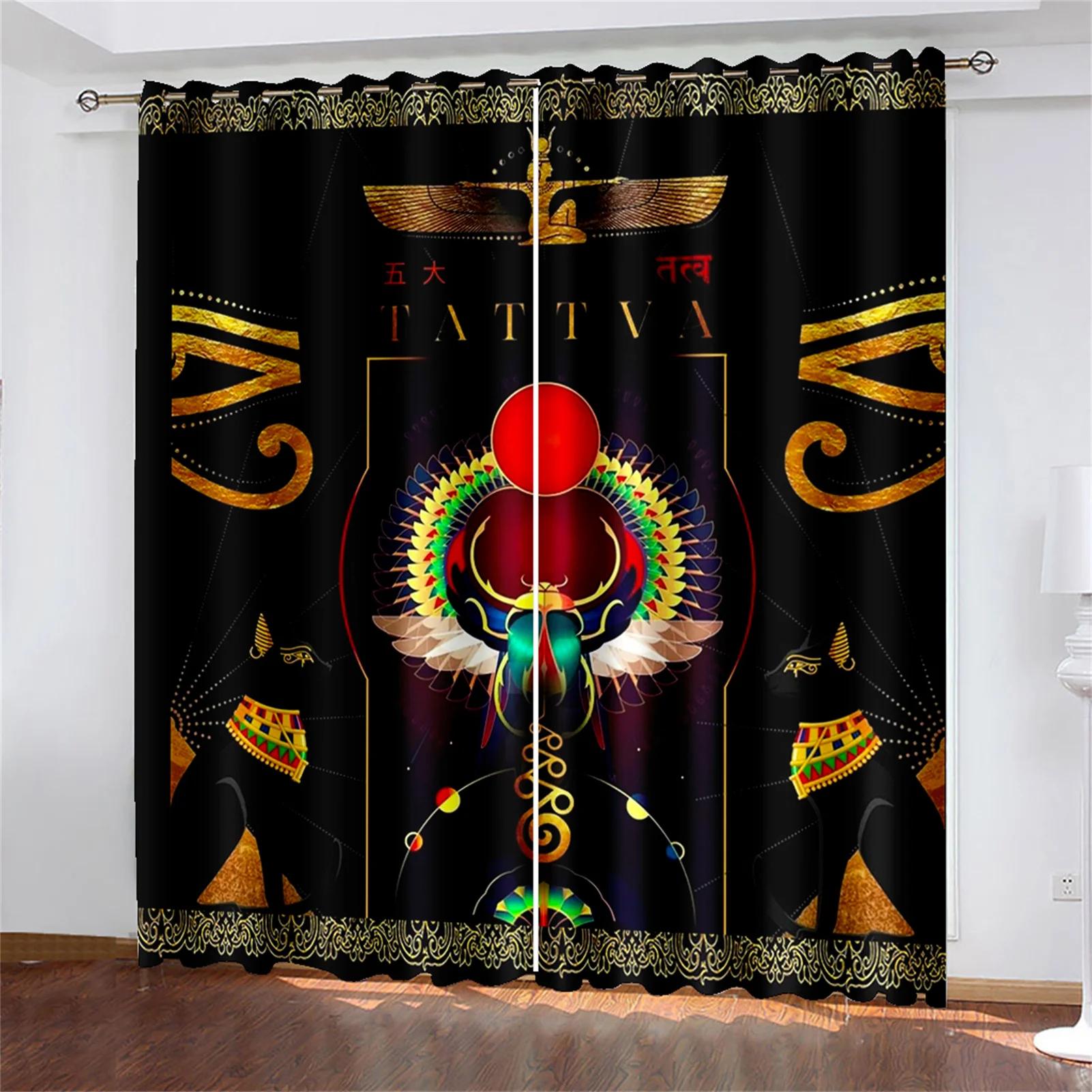 

Ancient Egypt Eyes African Pharaoh Lion Black Gold Light Filtering Window Drapes For Living Space Bedroom Space Window Drape Decor W60H60(CM)x2PCS&Grommet Top