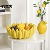 Kitchen Countertop Organizer Ceramic Banana Fruit Bowl, Hand-Painted Stable Base Decorative Snack Unique Housewarming Gift Tray, Large
