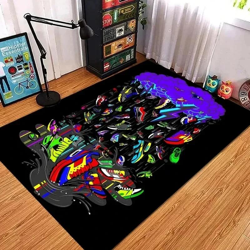 Fashion Shoes Sneakers Logo Print Carpet Rug for Living Room Corridor Bedroom Machine Washable Kid Room Play Floor Mat Gifts