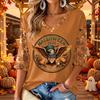 Women's Casual V-Neck 3/4 Sleeve Top with Halloween Print