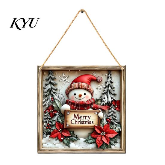 Winter Home Ornaments Christmas Wooden Hanging Sign, Gnome Snowman Angel Candle 2D Wood Plaque, Festive Theme Wall Decoration Vintage Xmas Door Hanger