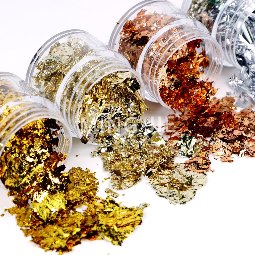 Bulk 50g Bag Nail Gold Foil Flakes Gold Leaf Flakes for Resin Crafts Slime Nail Art Painting Cake Gilding Decoration