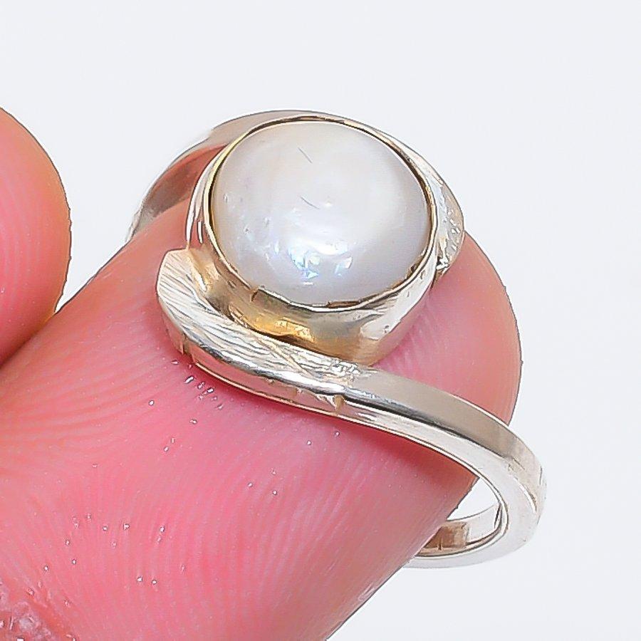 Natural Pearl Gemstone Handmade 925 Sterling Silver Jewelry Ring Size 5.5 ZS-1755