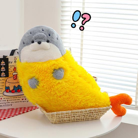 Fried Shrimp Seal Plush Pillow 70/90cm Soft Stuffed Hugging Doll with Invisible Zipper Cute Decorative Cushion Toy for Kids