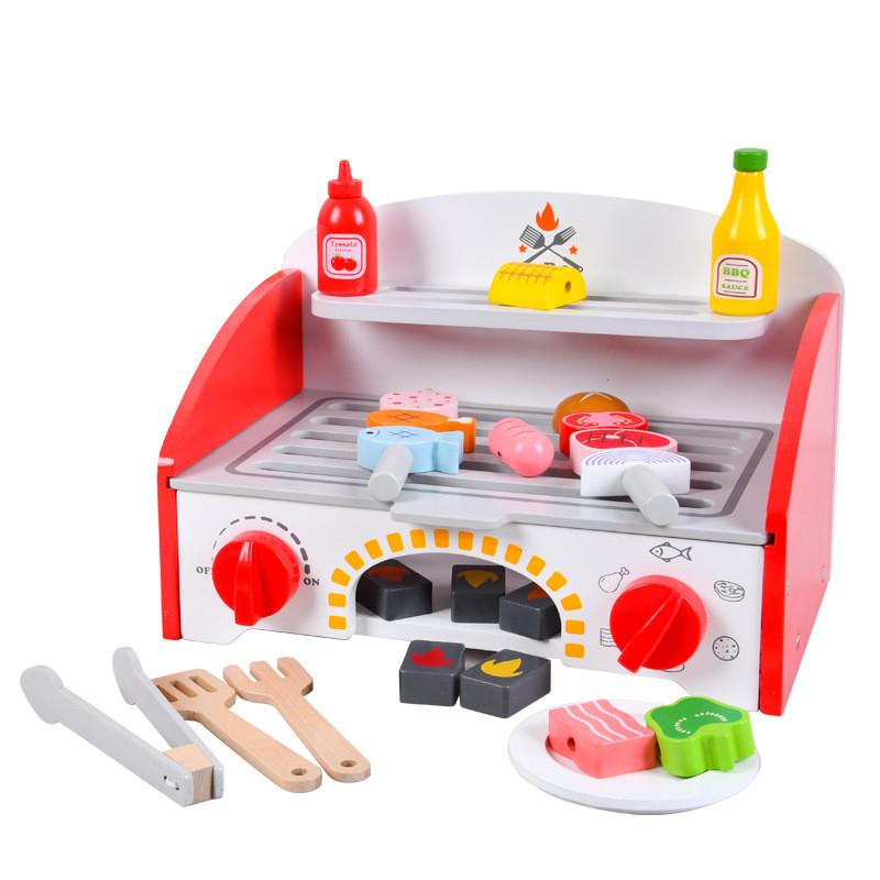 

Wooden Simulation Kitchen Stove Kitchenware And Barbecue Grill Model Kid Toy For Parentchild Interaction Red Grill
