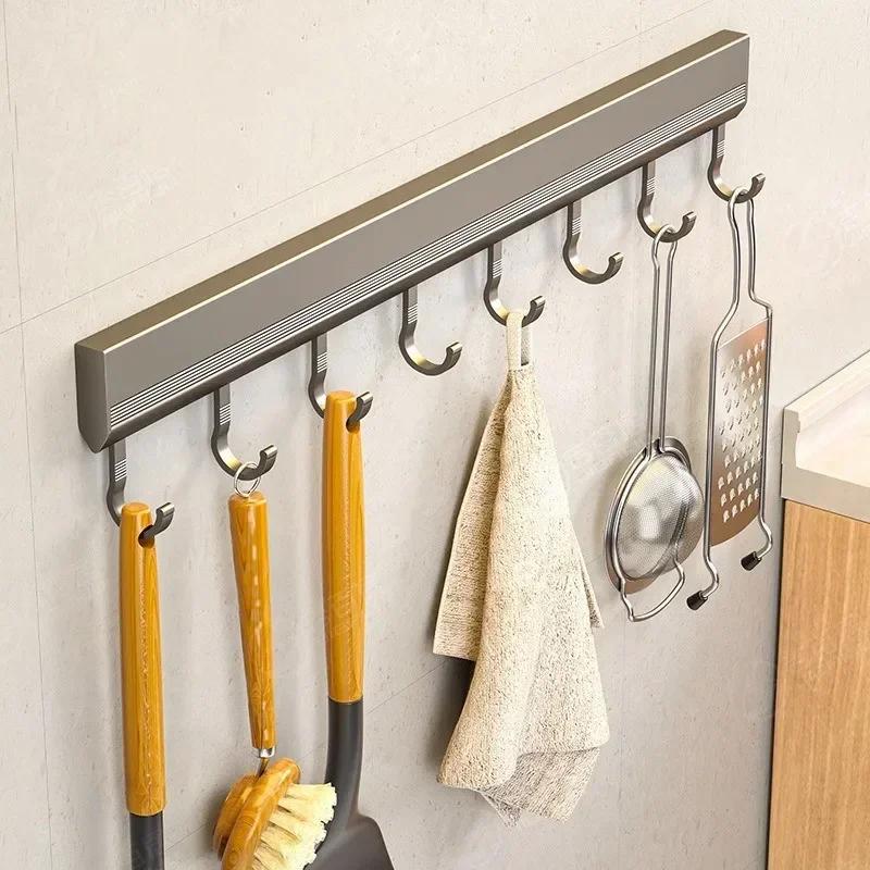 Kitchen Utensils Storage Row Hook Holder Wall Mounted Drill-free Hooks Rack for Bathroom Robe Towel Coat Hanging Home Use