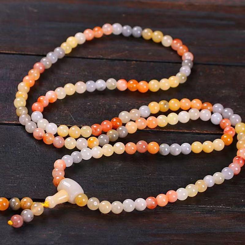 Natural Xinjiang Gobi Tricolor Jade Hand-Strung Bracelet/108-Bead Necklace