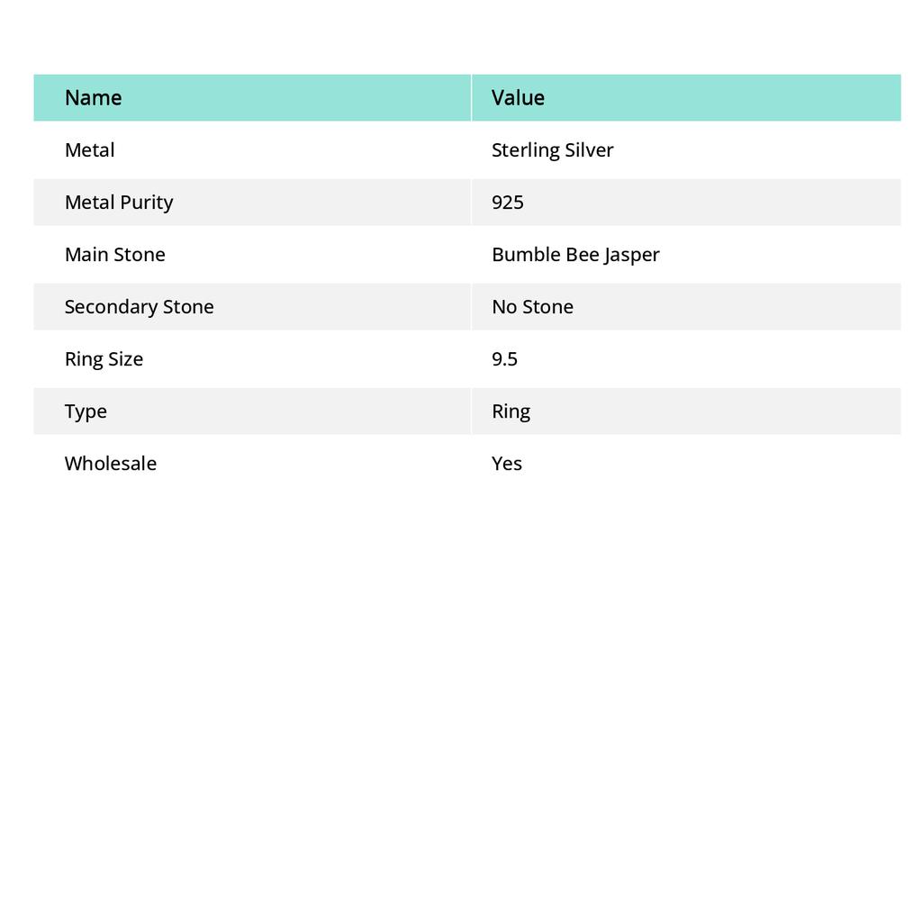 Natural Bumble Bee Jasper 925 Sterling Silver Jewelry Ring Size 9.5 G7j01