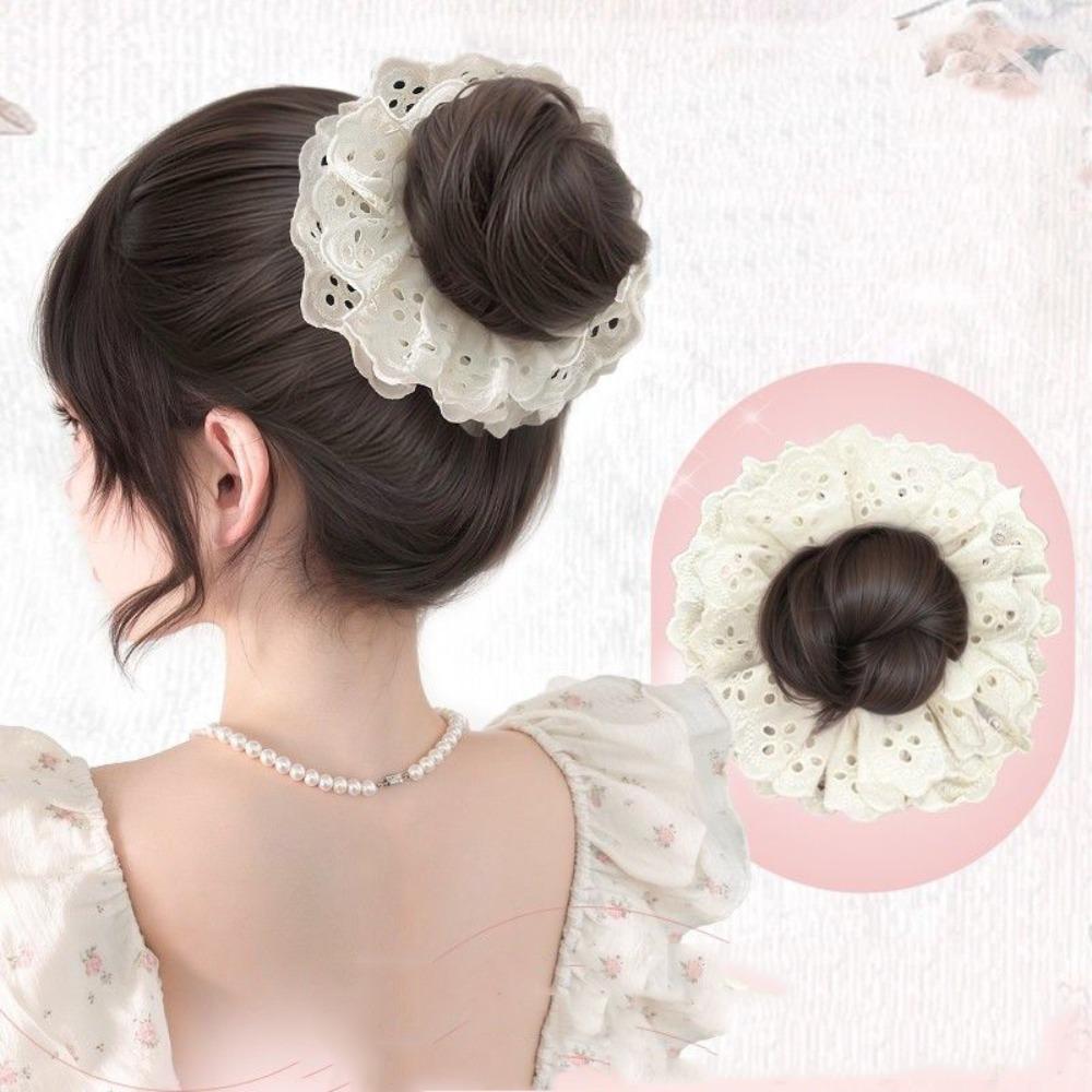 Lace Hair Bands Ponytail Holders Hair Artifact False Hair Pieces Flower Bun Head Wig  Women