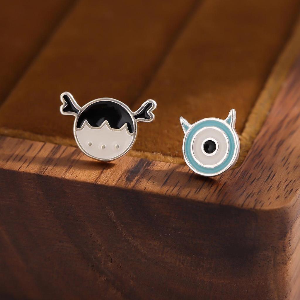 Korean Style Asymmetrical Cartoon Monster Girl Earrings