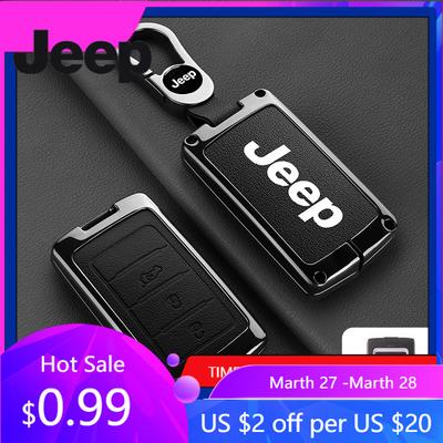 For Jeep Metal Leather Car Remote Key Case Cover Shell For Jeep Grand Cherokee Wagoneer Obsidian II 2021 2022 2023 Keychain A