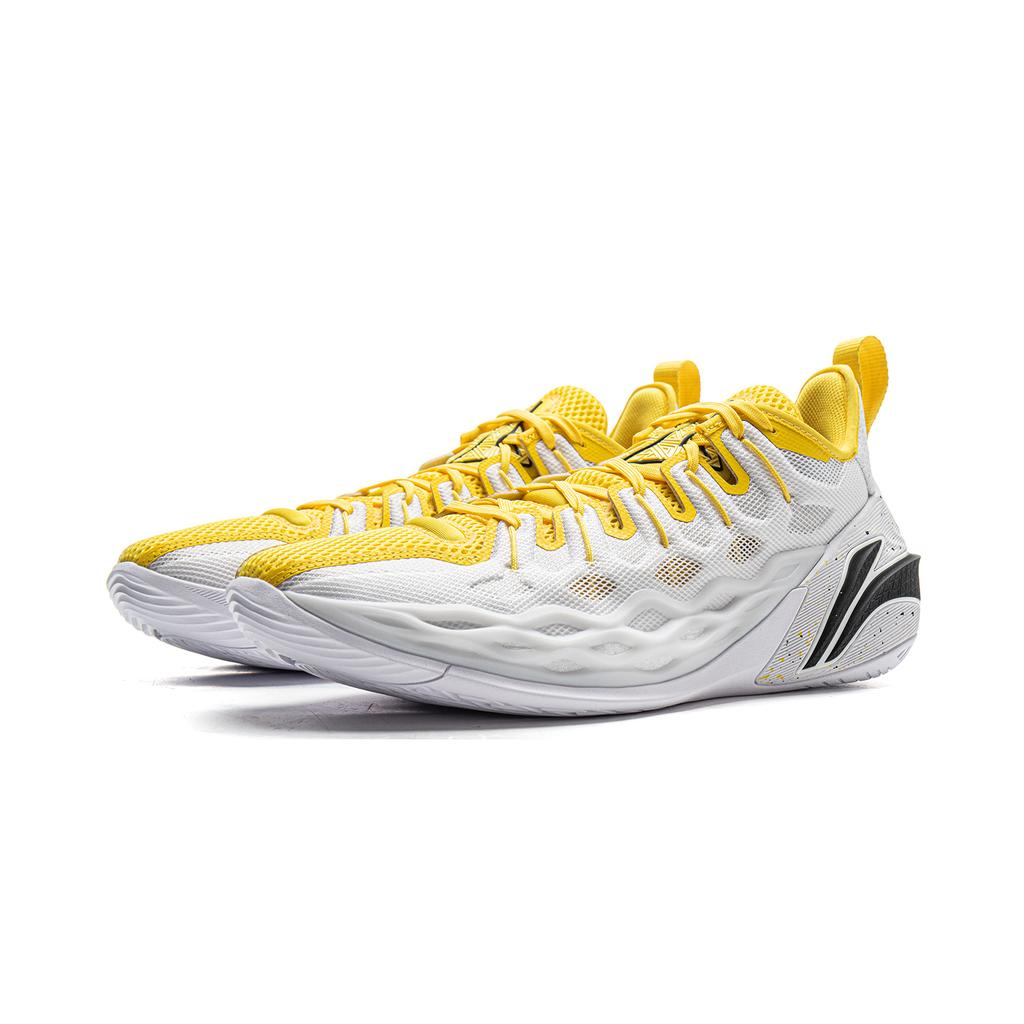 New LiNing Buckets Shock Absorbers Slip Resistant Breathable Low Top Basketball Shoes Men's White Yellow ABAV051-15