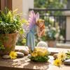 Estatua de Jardín de Hadas Alimentada por Energía Solar Resina Miniatura Adorno de Paisaje Figura Decorativa Exterior con Luz LED para Patio Terraza Césped