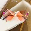 Butterfly Glasses Women Rimless Sunglasses Small Face Diamond Butterfly Sunglasses Rhinestone Bling Sunglasses Cat-Eye