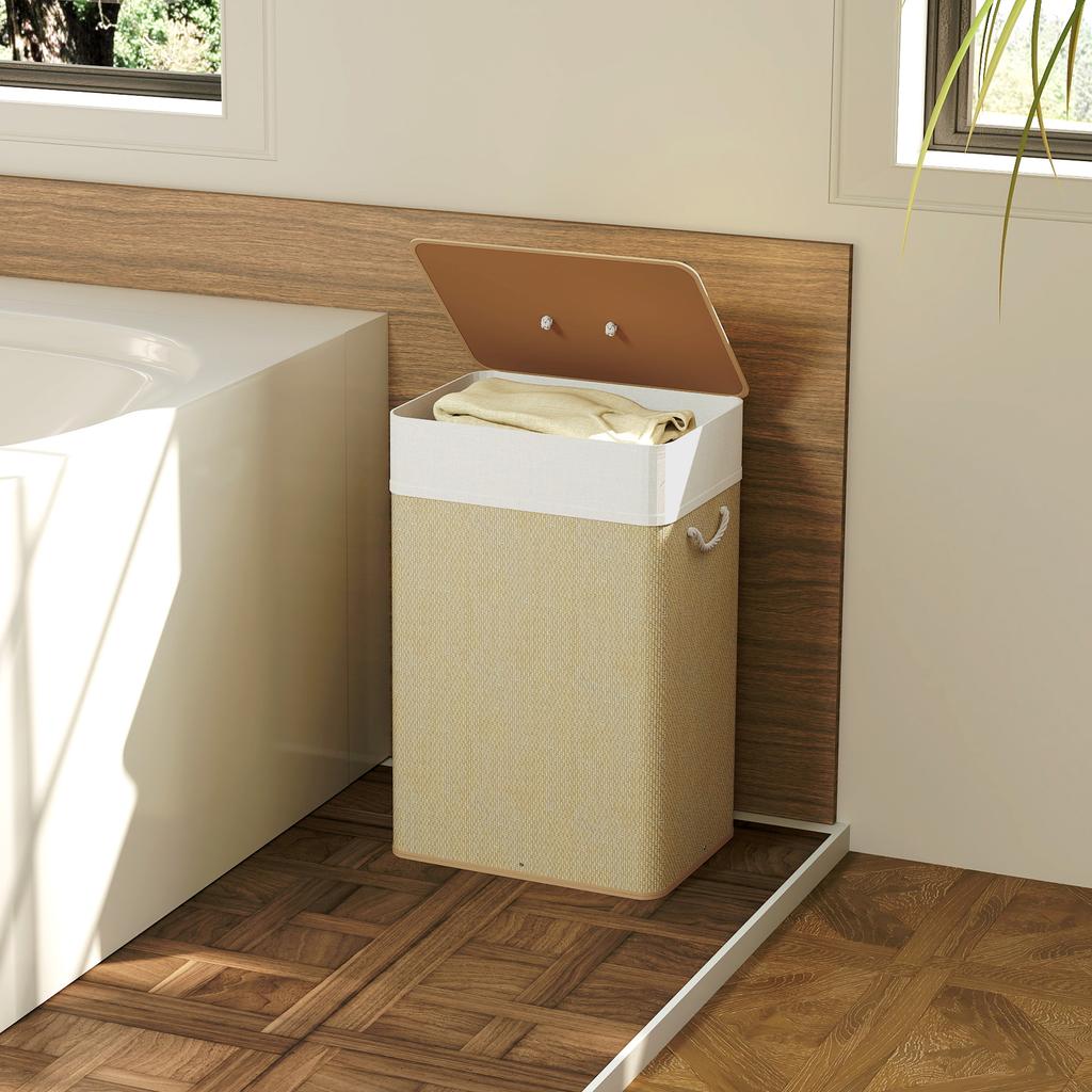 Bamboo Laundry Basket with Lid 72 L Laundry Hamper with Bamboo Handles, Removable Laundry Bag Natural