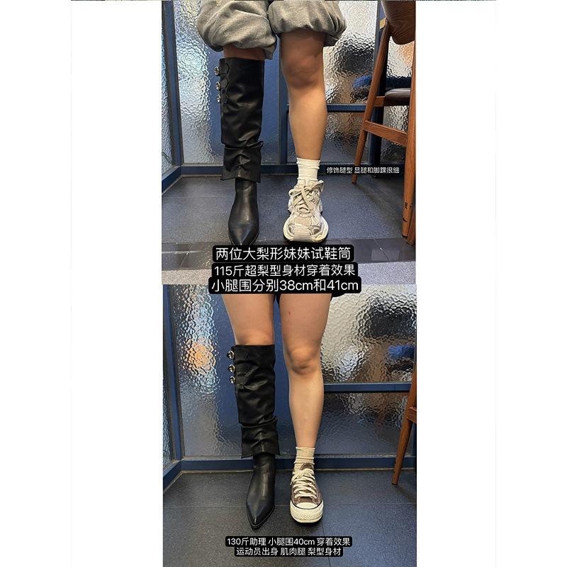 Cowhide Version~ Genuine Leather Removable Two-wear Boots Female Pointed Knight Boots Punk Wind Pile Western Cowboy Boots