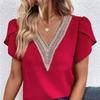 Summer New V-Neck Petal Sleeve Short Sleeve Solid Top
