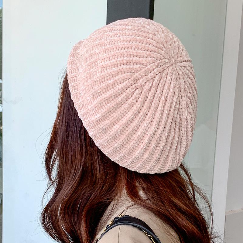 Autumn and Winter Women's Solid Color Corduroy Beret Fashionable Outdoor Warm Pumpkin Hat Artistic Painter Hat