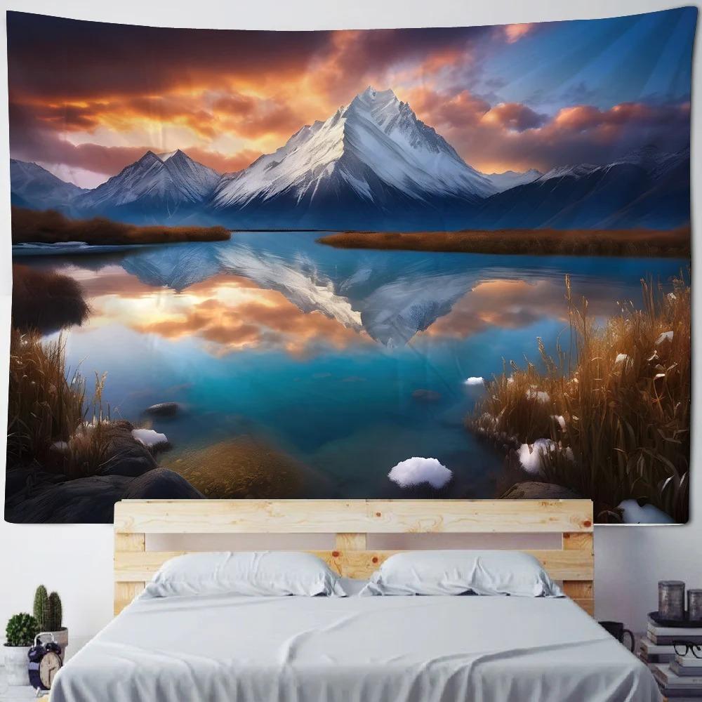 Home Wall Decoration Tapestry Sunset Mountain River Background Office Living Room Tapestry
