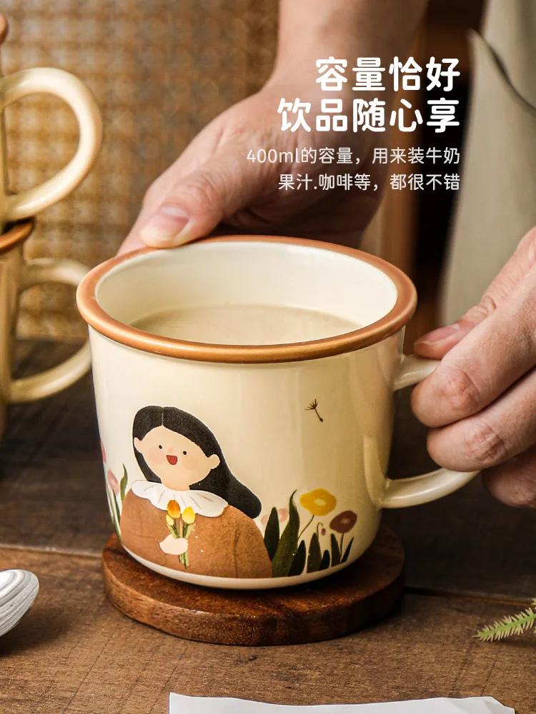 Hrnek keramický podglazurová barva ručně malovaný kreslený rodič-dítě velkoobjemový domácí pitný pár kávový šálek jednoduchý moderní