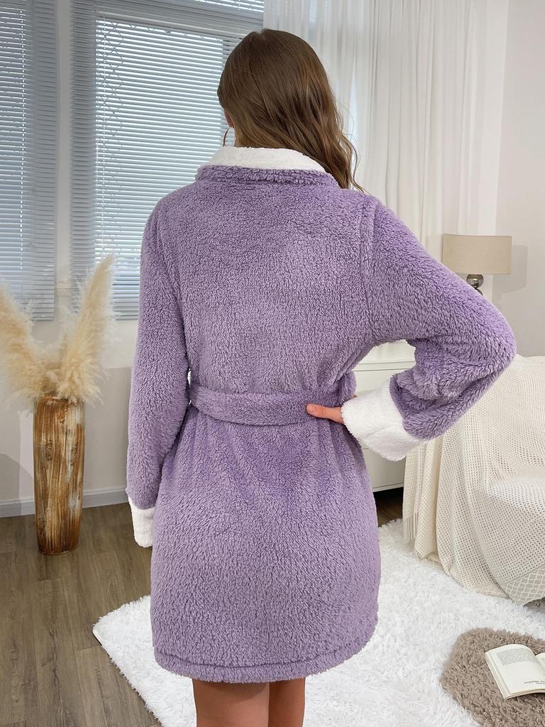 Europäischer & Amerikanischer Samtmantel: Herbst/Winter Mode, Dickes Warmes Nachthemd mit Gürtel - Einfarbiger Bademantel für Damen