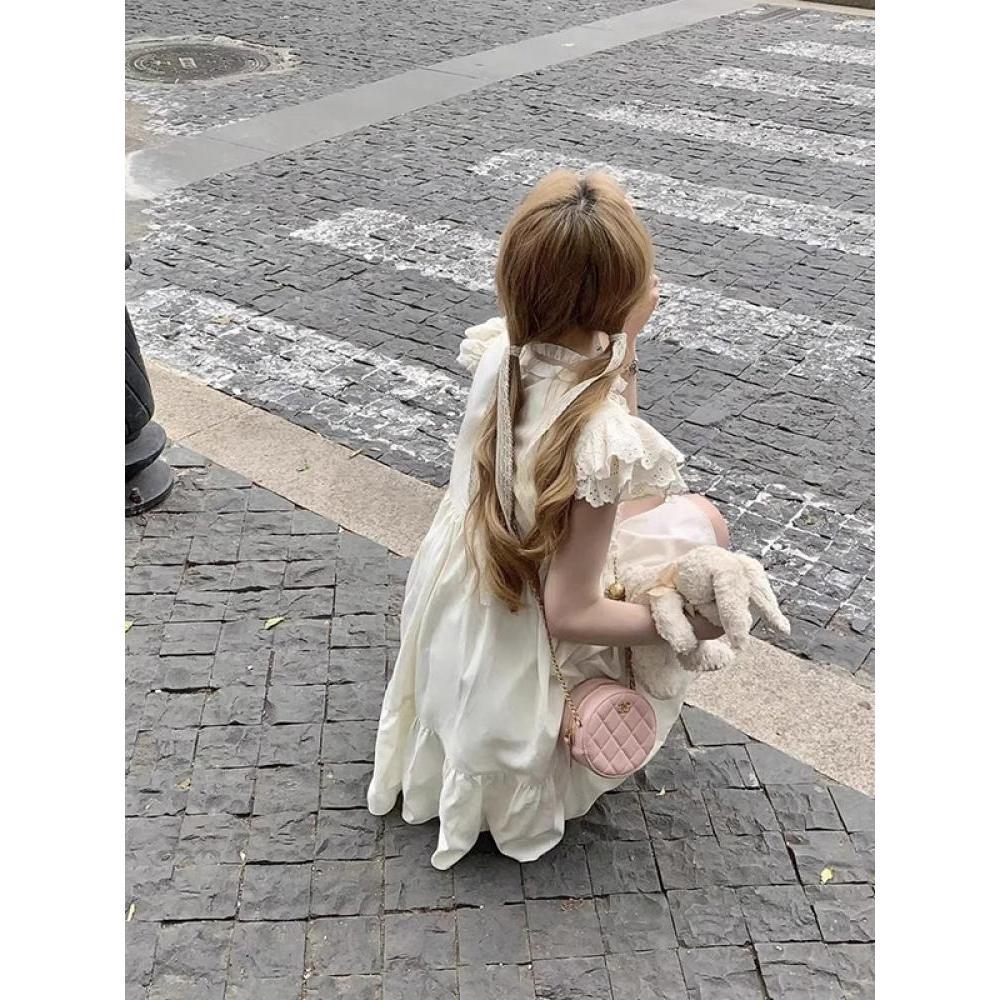 Milk and good little fly sleeve dress summer sleeveless college style pure and sweet small loose doll skirt