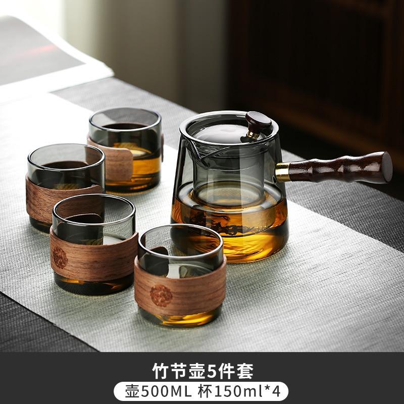 Side Handle Wooden Handle Glass Teapot Steaming and Boiling Dual-use Japanese-style Kettle High Borosilicate Gongfu Tea Set