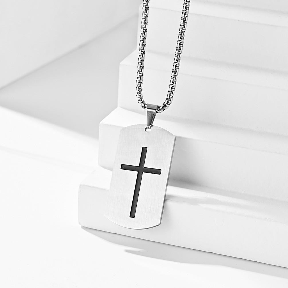 European and American Brand Necklace Simple Cross Pendant Men Hip Hop Dog Tag