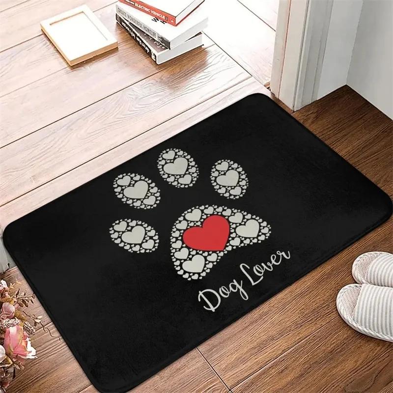 Dog Lover Heart Paw Print Red Heart Center Non-slip Machine Washable Fluffy Plush Entry Doormat Pet Owner Home Decor Carpet Rug