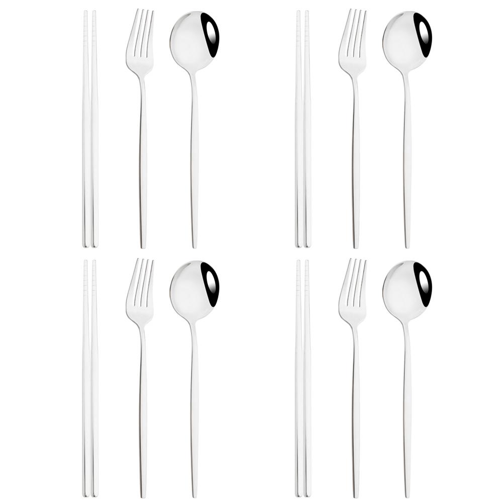 

12 шт. золотой набор посуды, палочки для еды, вилка, ложка, набор столовых приборов, высококачественное зеркало, столовые приборы из нержавеющей стали, корейская посуда серебряный