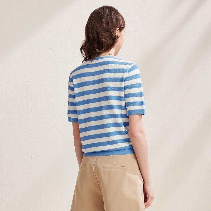 Zhaojun Silk Blend Striped Knit Short Sleeve T-Shirt