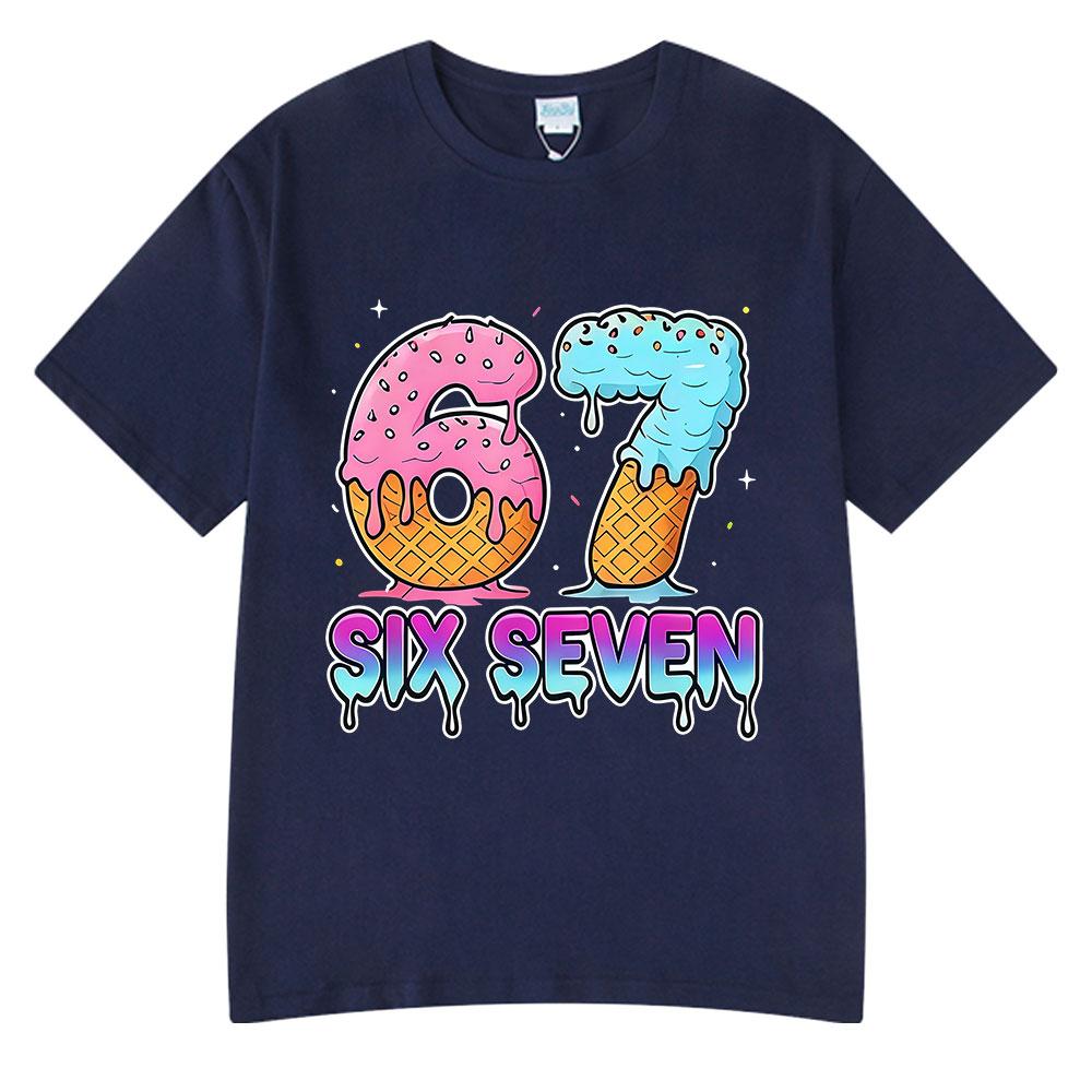 Six Seven 67 Funny Ice Cream Meme Cartoon T Shirts Unisex Women Clothing Fashion Harajuku Summer Cotton Casual Short Sleeve Tshirt