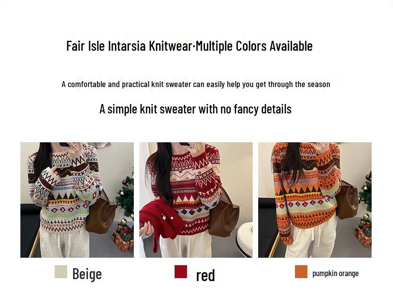 Versatile Ethnic Style Color Block Knit Cardigan Sweater for Women - Round Neck, Retro, Multi-Season