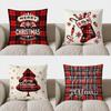 Home Decor Merry Christmas Red Plaid Holiday Pillow Pattern Cushion Cover Suitable For Sofa Bedroom Car Pillow Cover