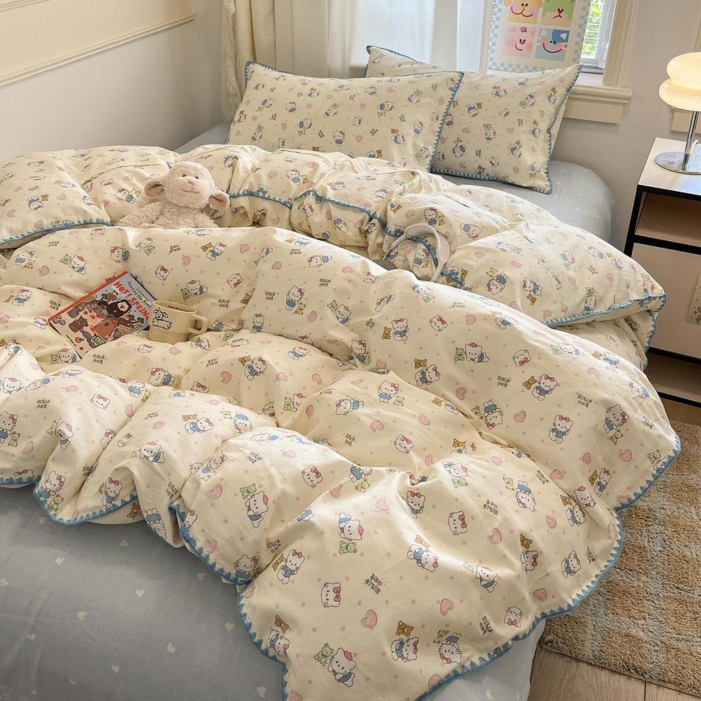 Fresh Spring/Autumn Cotton Girlish Bedding: 3-Piece Duvet Cover and Sheet Set, All-Season Comfort