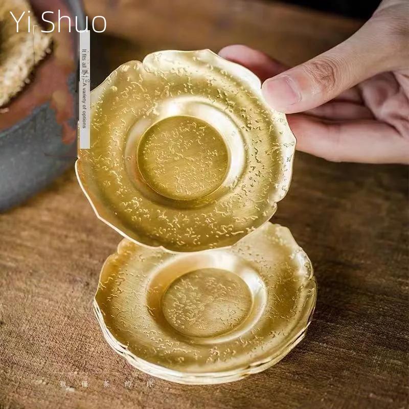 Copper Hammer Pattern Coaster Handmade Tea Cup Holder Heat Insulation Pad Japanese Tea Ceremony Kung Fu Tea Utensils Costers