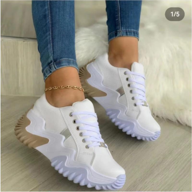 Spring and Autumn New Inner Height Increase European and American Platform Muffins and Casual Lace-up Shoes Large Size Women's Shoes