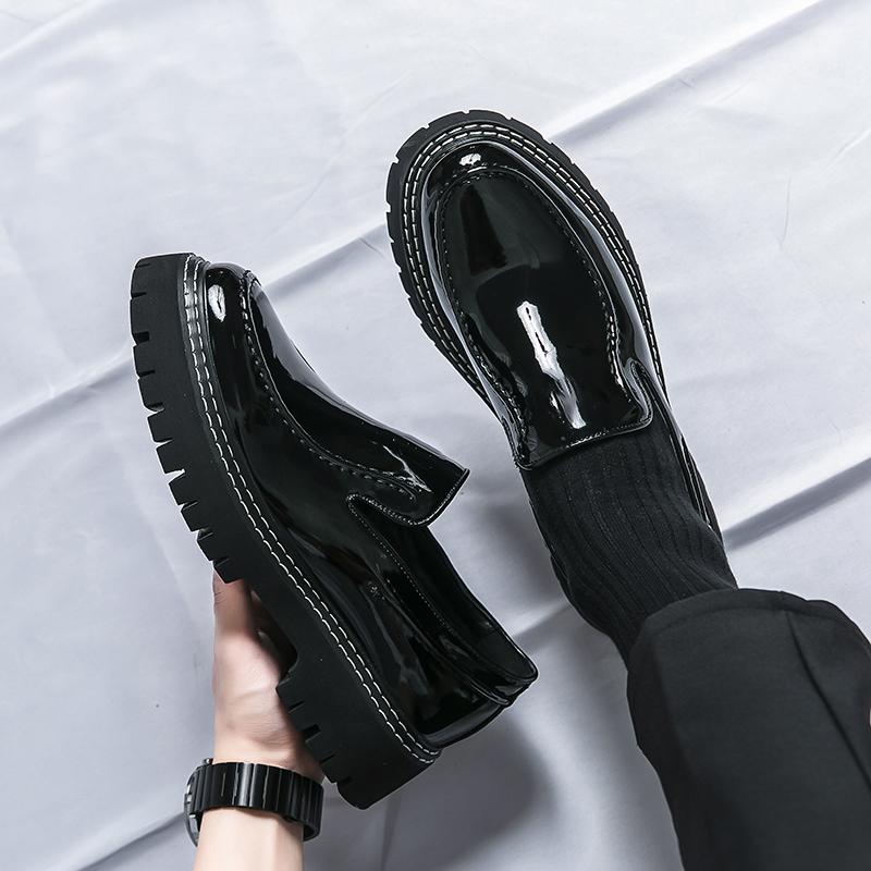Patent Leather Platform Shoes Loafers Shoes Men Thick-soled Wedding Shoes Black Formal Business Shoes Slip-on Leather Increase