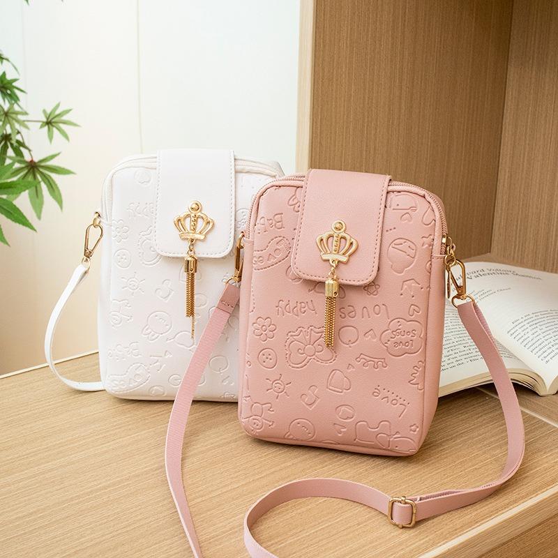 Fresh and Sweet Mobile Phone Bag G Bag Women's Casual Simple Embossed Messenger Bag