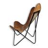 Comfortable Back Rest Living Room Butterfly Chair-Camel Color Folding Leather Armchair with Black Powder Coated Iron Stand